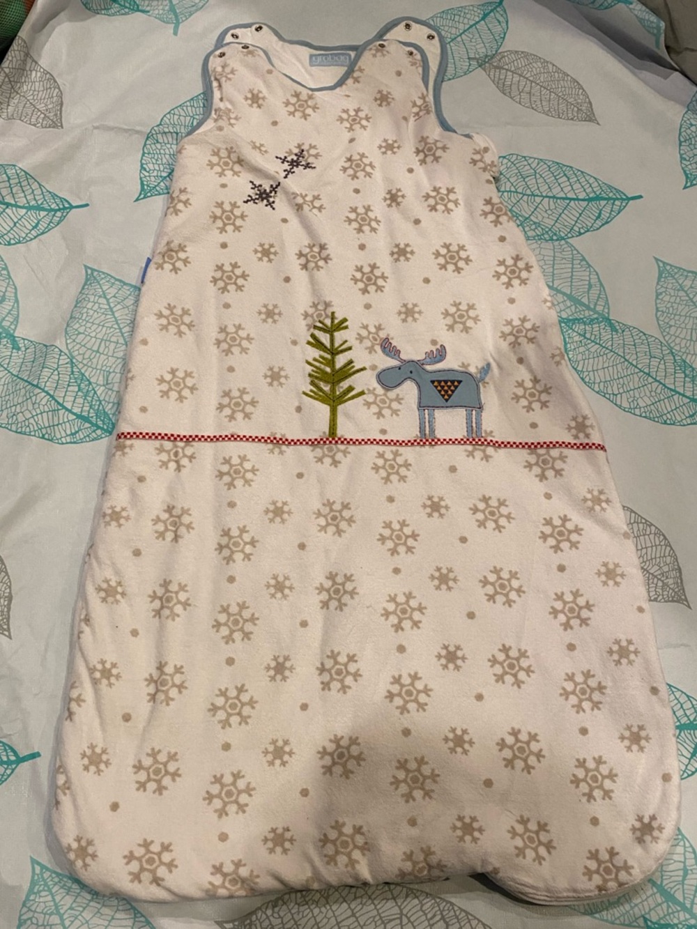 Cream Snowflake Sleep Sack with Blue Moose - Kids Pajamas